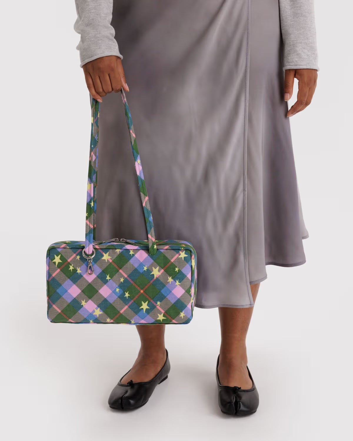 BAGGU - Nylon Bowler Bag - Green Star Plaid