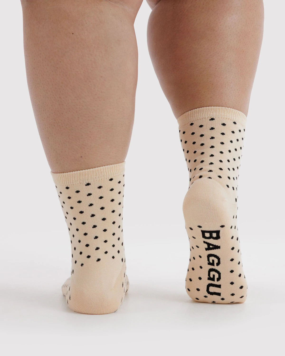 BAGGU Crew Sock Micro Cream and Black Polka Dot