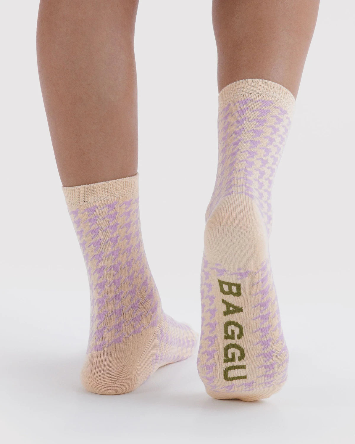 BAGGU Crew Sock Pink Houndstooth