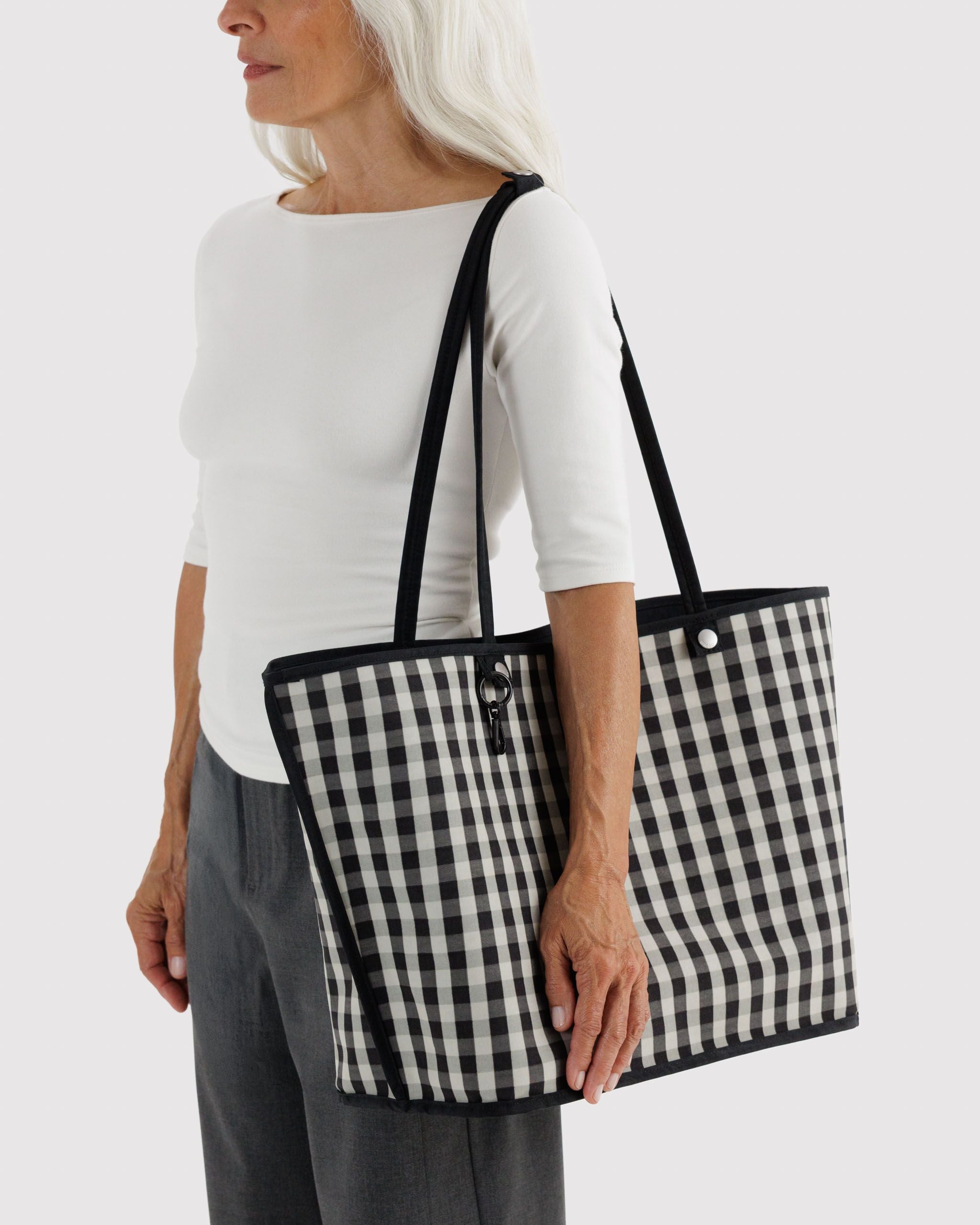 BAGGU - Large Nylon Reversible Tote Bag Black Mix