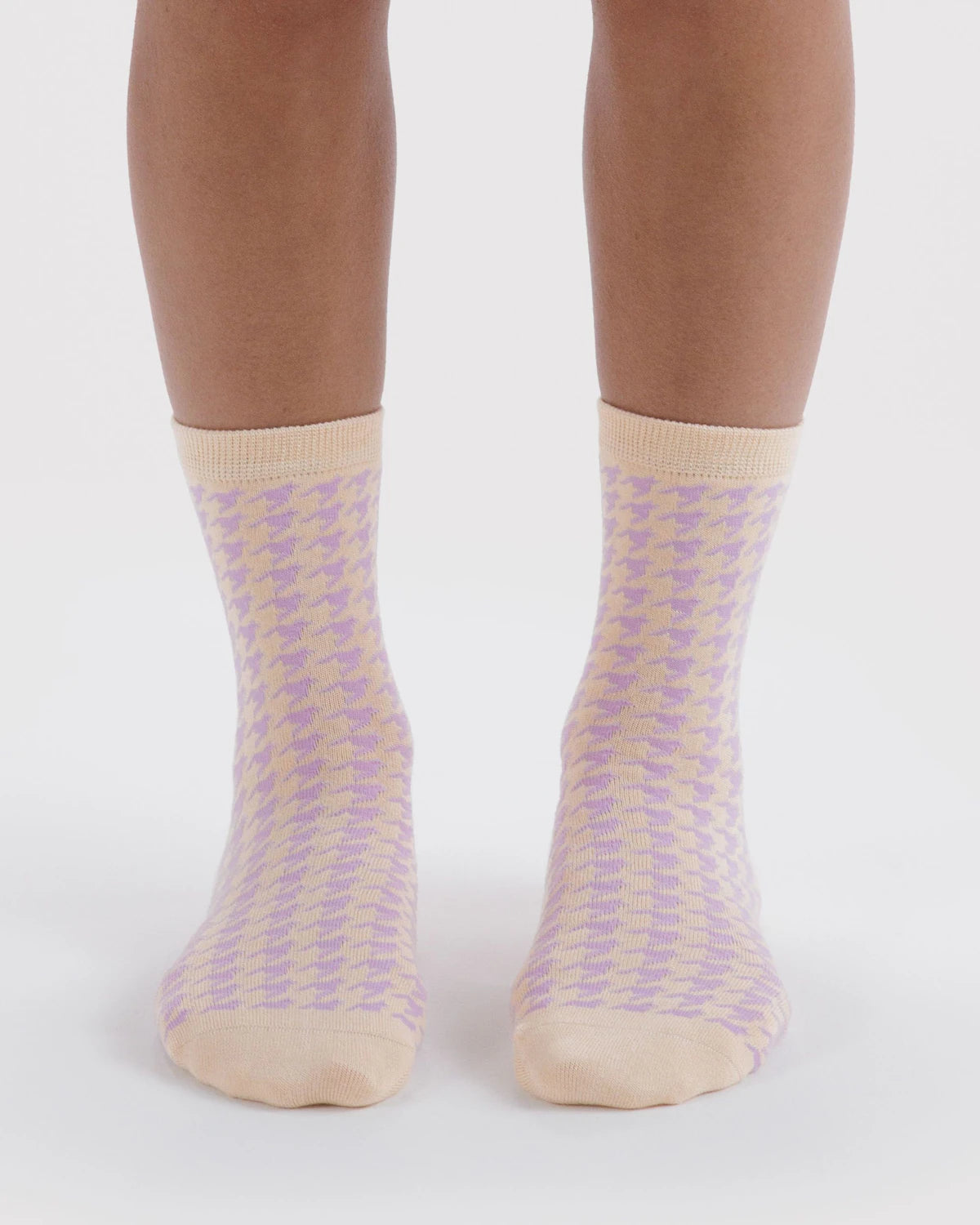 BAGGU Crew Sock Pink Houndstooth