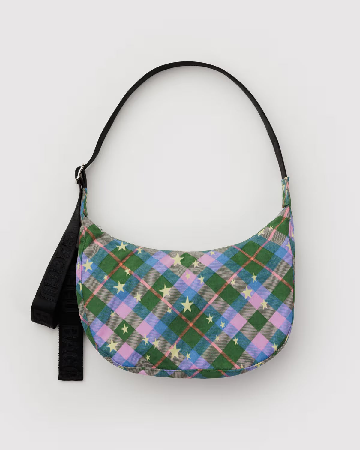 BAGGU - Medium Nylon Crescent Bag - Green Star Plaid