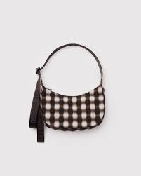 BAGGU- Small Nylon Crescent Bag - Blurred Gingham Brown