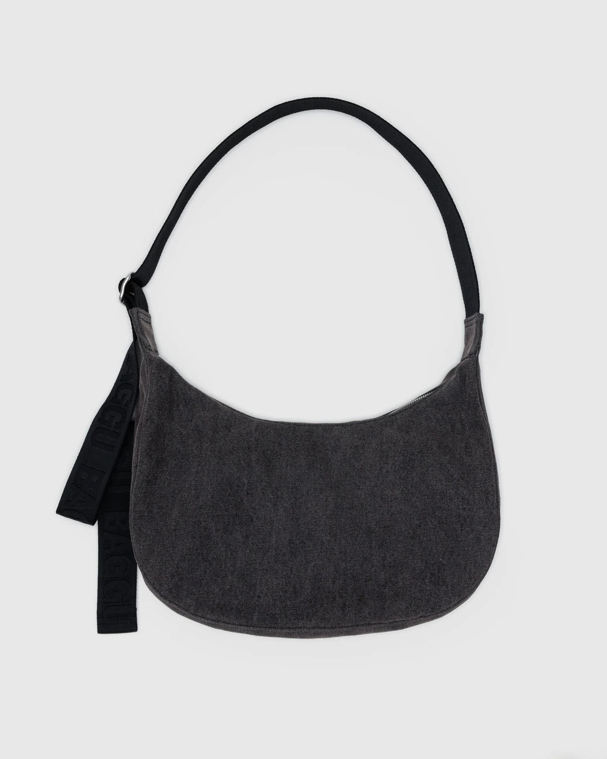 BAGGU - Medium Denim Nylon Crescent Bag - Washed Black Denim