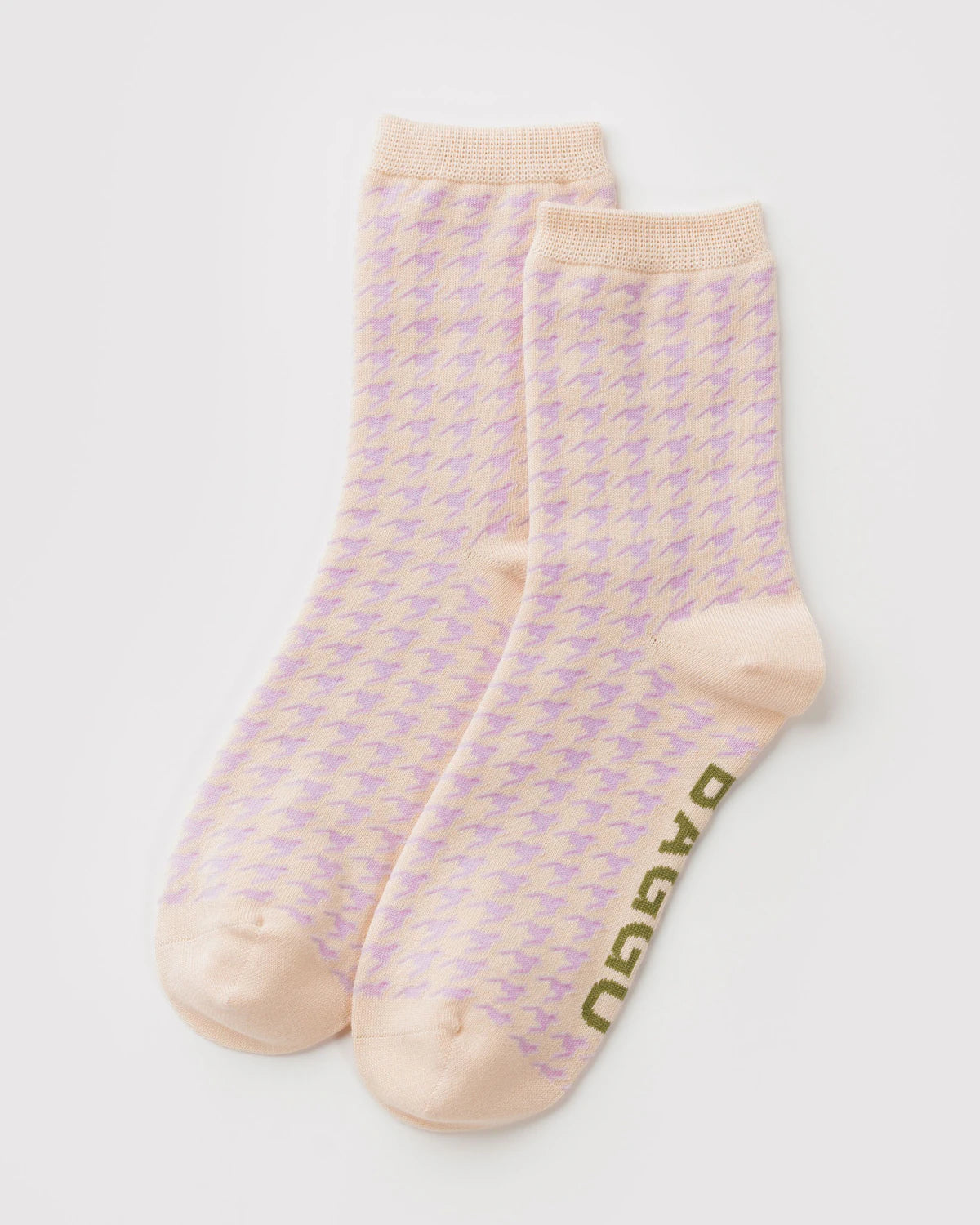 BAGGU Crew Sock Pink Houndstooth