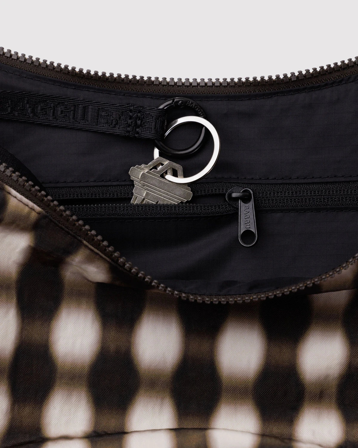 BAGGU - Medium Nylon Crescent Bag - Blurred Gingham Brown