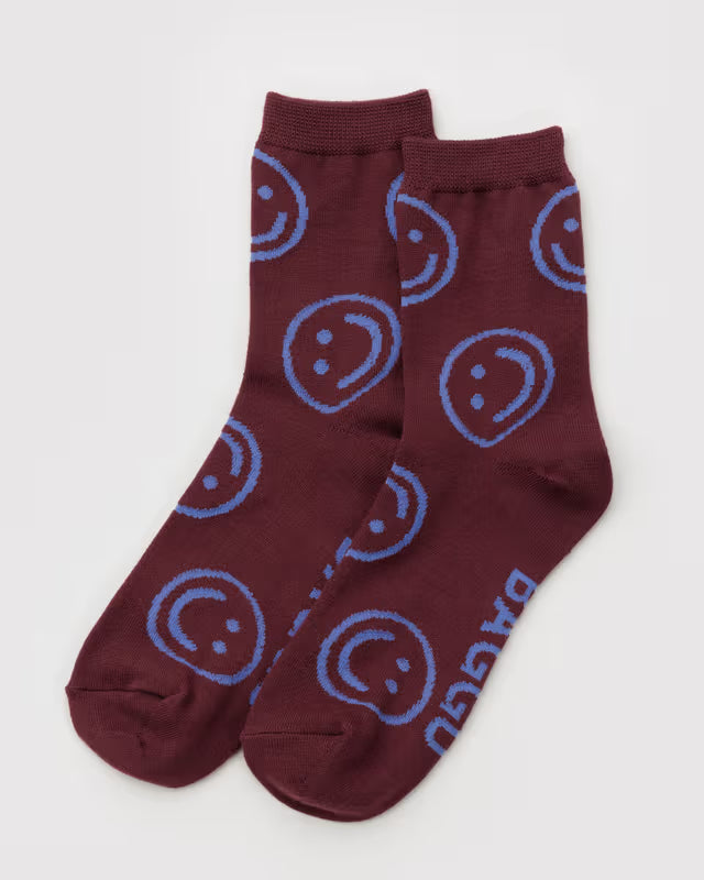 BAGGU Crew Sock - Mahogany Happy