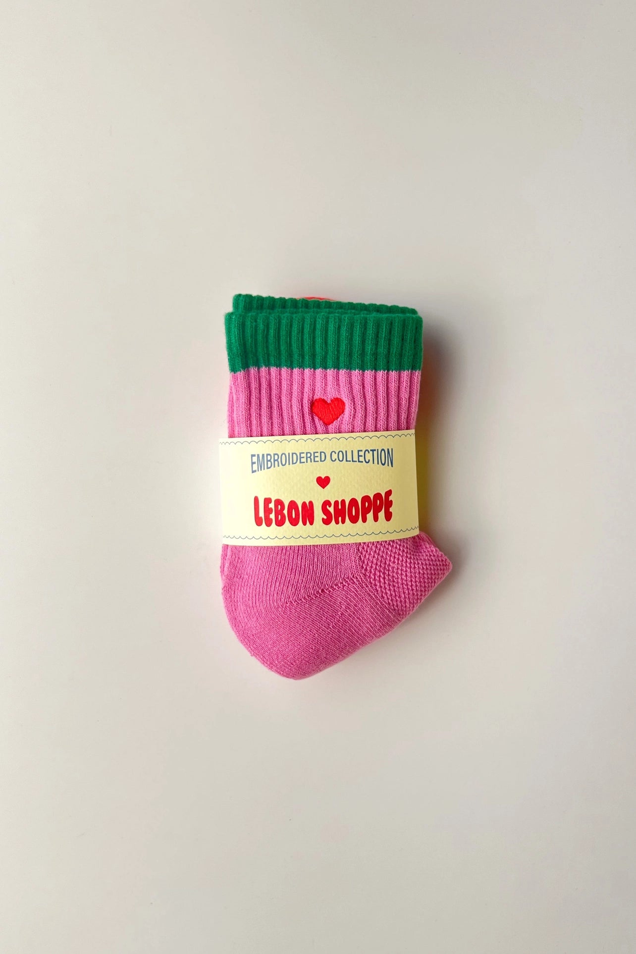 LE BON SHOPPE - Embroidered Color Block Girlfriend Socks - ROSE GREEN + HEART