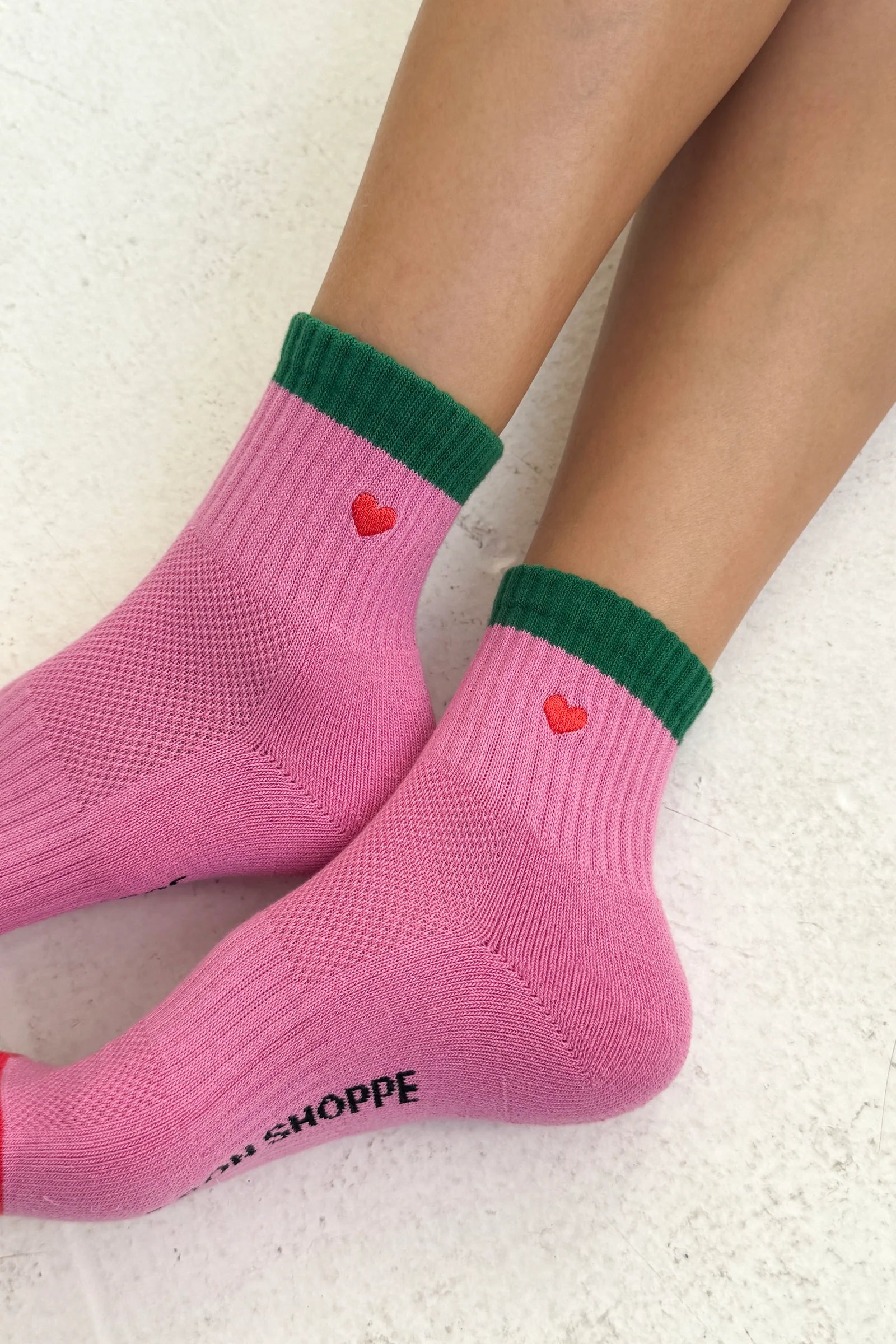 LE BON SHOPPE - Embroidered Color Block Girlfriend Socks - ROSE GREEN + HEART