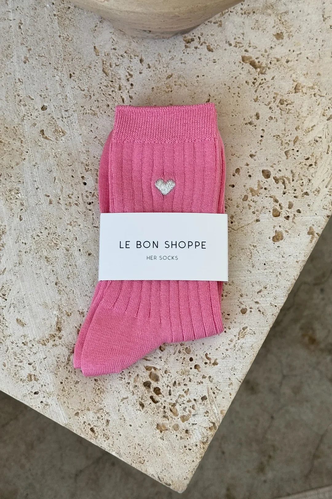 LE BON SHOPPE - Embroidered Her Socks (MC cotton) - PINK WATER + HEART