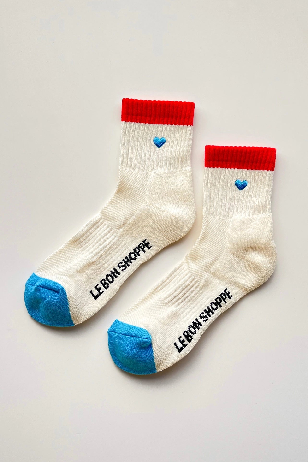 LE BON SHOPPE - Embroidered Color Block Girlfriend Socks - BLUE RED + HEART