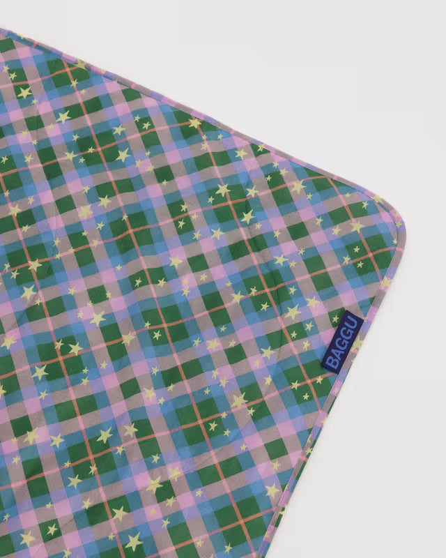 BAGGU Puffy Picnic Blanket - Green Star Plaid