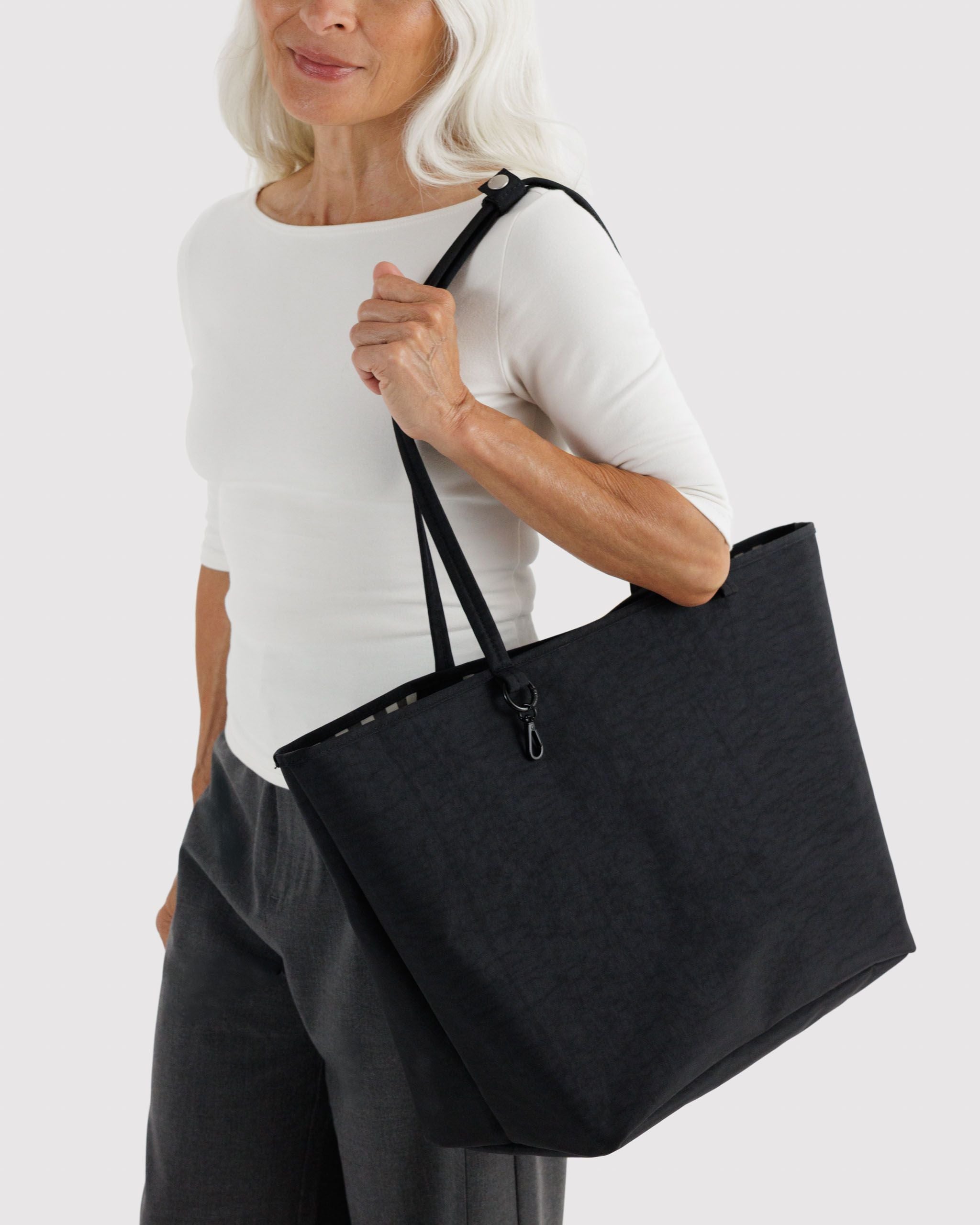 BAGGU - Large Nylon Reversible Tote Bag Black Mix