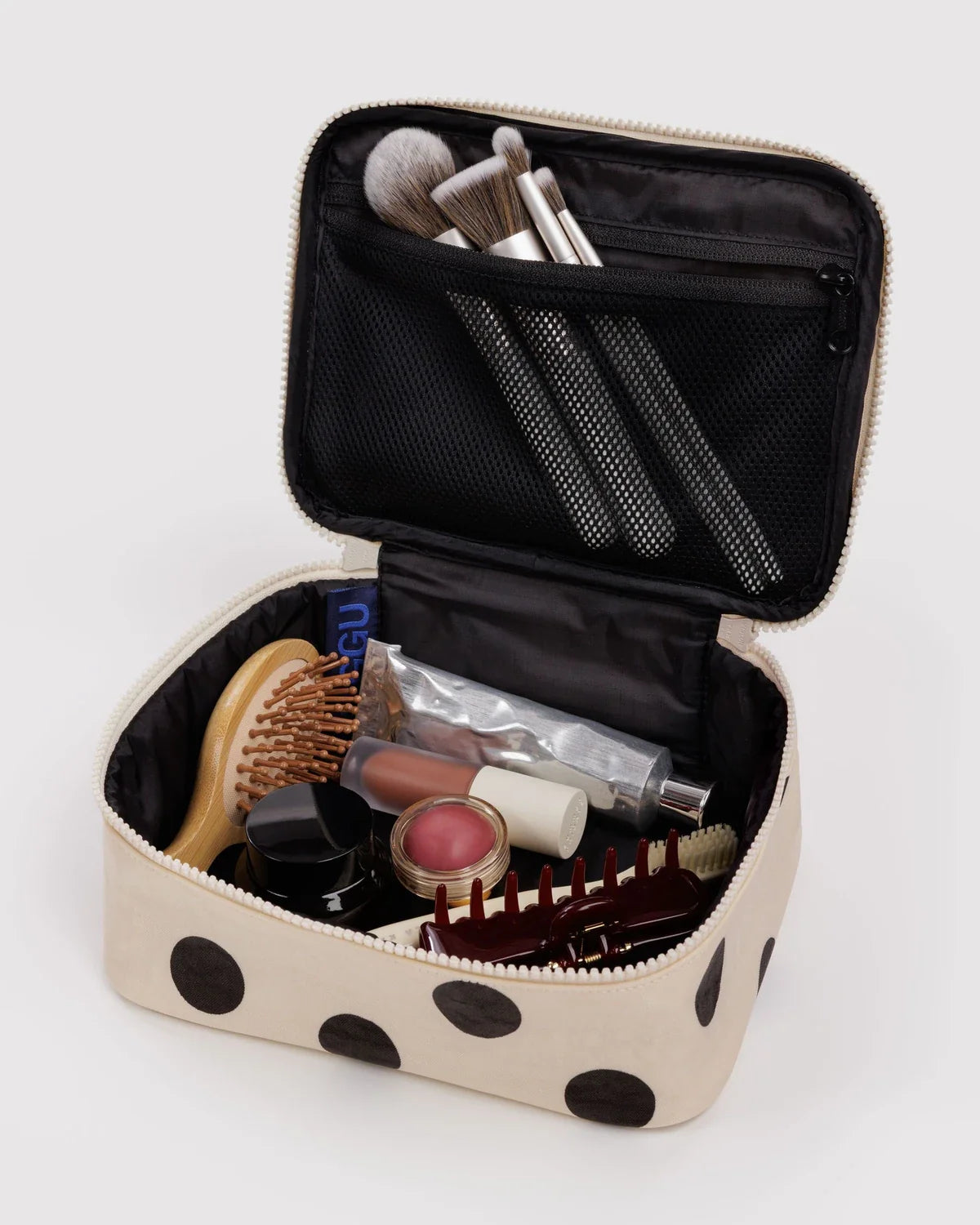 BAGGU - Small Cosmetic Case- Cream and Black Polka Dot